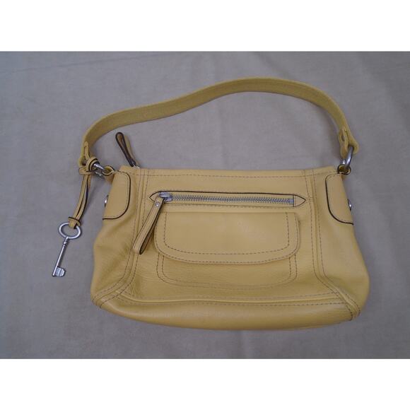 Fossil Long Live Vintage 1954 Yellow Leather Shoulder Bag with Key Purse - Picture 1 of 11